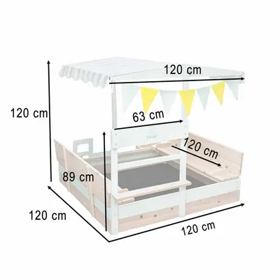Ladita de joaca din lemn pentru copii Lulilo Truck, Sabliera tip Camion cu bancute integrate, depozitare laterala si copertina reglabila 360 anti-UV