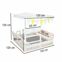 Ladita de joaca din lemn pentru copii Lulilo Truck, Sabliera tip Camion cu bancute integrate, depozitare laterala si copertina reglabila 360 anti-UV