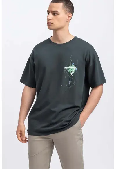 Tricou unisex lejer cu imprimeu abstract - Verde inchis