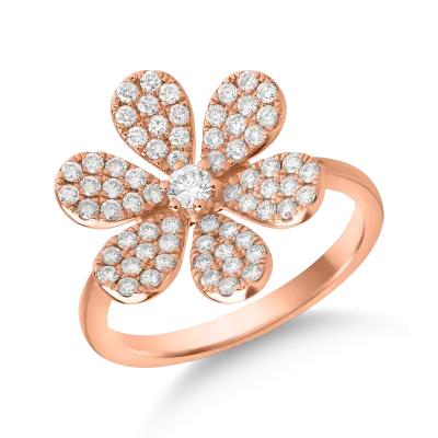 Inel floare din aur roz cu diamante de 0.66ct