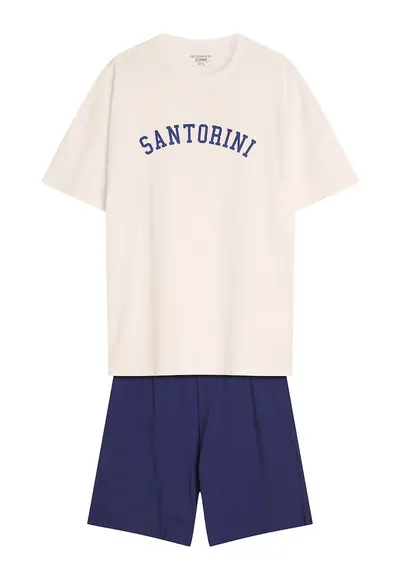 Pijama barbati Santorini - bumbac - alb/albastru