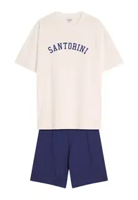 Pijama barbati Santorini - bumbac - alb/albastru