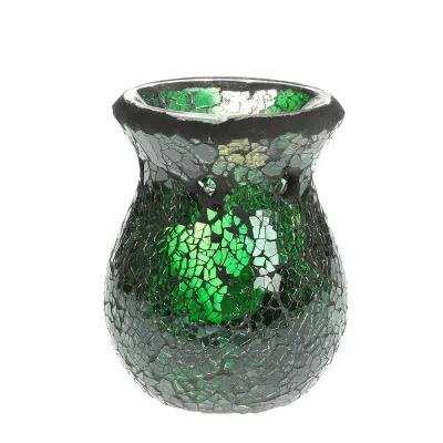 Suport aromaterapie din sticla cu mozaic verde 11 cm