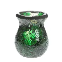 Suport aromaterapie din sticla cu mozaic verde 11 cm