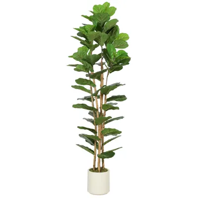 HOMCOM Ficus lyrata artificial plantă artificială cu 91 de frunze, trunchi din lemn masiv, ghiveci, 55 x 55 x 180 cm, Verde | Aosom Romania