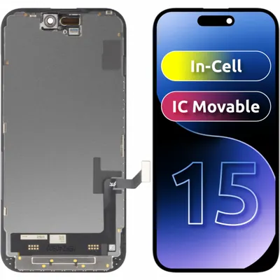 Display cu Touchscreen JK pentru Apple iPhone 15, cu Rama, Versiune LCD In-Cell IC Movable, Negru