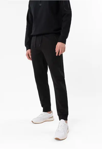 Pantaloni jogger din bumbac - cu buzunare - regular fit - banda elastica cu snur - N-Pilo - negru - Negru