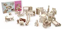 Set din lemn de asamblat Woodpy - Mobilier pentru papusi, 346 piese