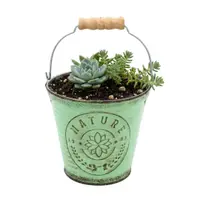 Ghiveci pentru flori tip găletușă verde 10,5cm