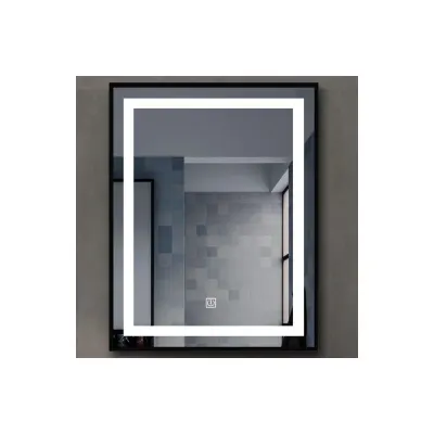 Oglinda baie cu iluminare LED, ceas si sistem anti-aburire 60x80 cm, rama neagra, Belform Infinity