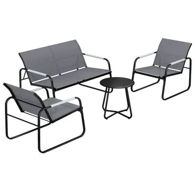 Outsunny Set mobilier grădină pentru 4 persoane, lounge respirant cu canapea 2 locuri, 2 fotolii, design tip sfoară, masă rotundă, picioare reglabile | Aosom Romania