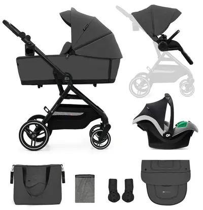 Cărucior combinat 3 în 1 pentru bebeluși KinderKraft - Yoxi, Moonlight Grey