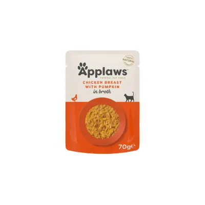 APPLAWS Piept, Pui și dovleac, plic hrană umedă pisici, (în supă), 70g