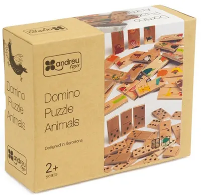 Joc din lemn pentru copii Andreu toys - Domino-puzzle, animale