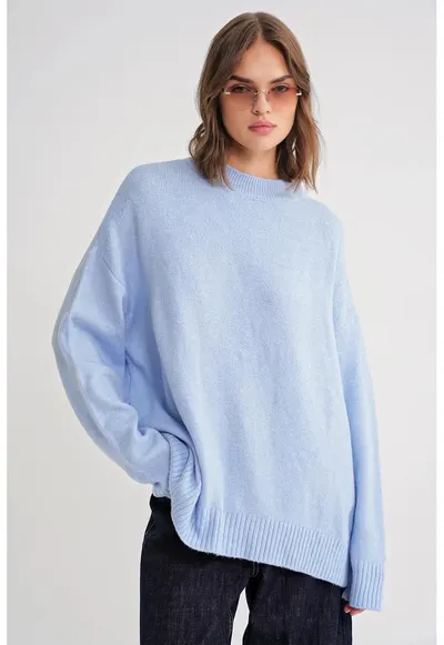 Pulover dama HiCCUP - supradimensionat - albastru gheata - tricot
