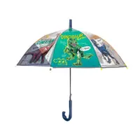 Umbrelă manuală, Perletti, transparentă POE, model dinozauri, cu elemente reflectorizante, colecția Cool Kids, 65 cm