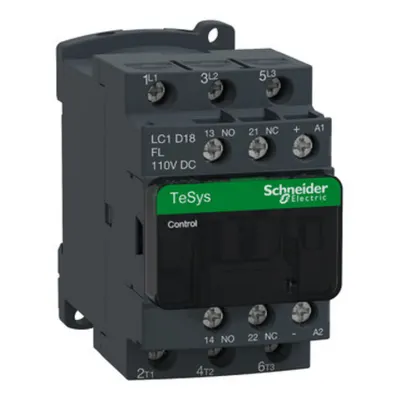 Contactor, TeSys Deca, 3P(3NO), AC-3/3e, <=440V, 18A, bobina de consum redus 110V DC, terminale cu surub