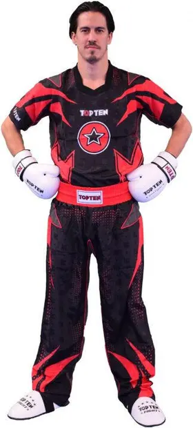 Uniformă Kickboxing „Future”, aprobat WAKO, Top Ten, rosu-negru, 140CM