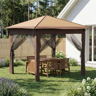 vidaXL Gazebo cu 4 Pereți Laterali 2,6 x 2,6 m Bej și Maro