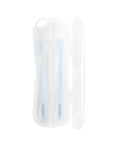 Set 2 lingurite din silicon pentru copii KikkaBoo Blue in cutiuta depozitare,Recomandata de la 4 luni,Fara BPA,Textura extrem de moale