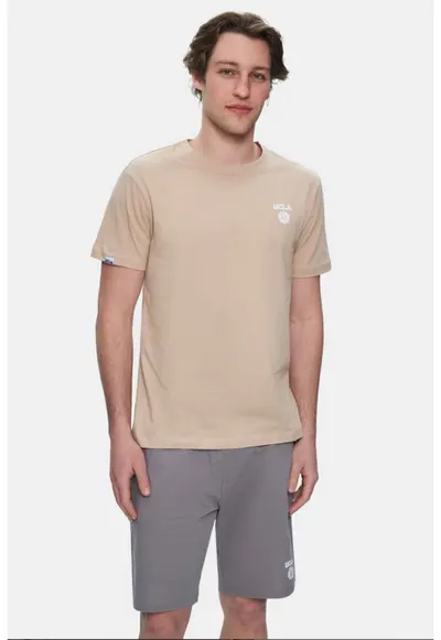 Tricou regular fit - decolteu la baza gatului - imprimeu cu logo - Bej - BASS - Bej