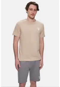 Tricou regular fit - decolteu la baza gatului - imprimeu cu logo - Bej - BASS - Bej