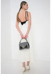 Rochie lunga cu model uni - Alb murdar