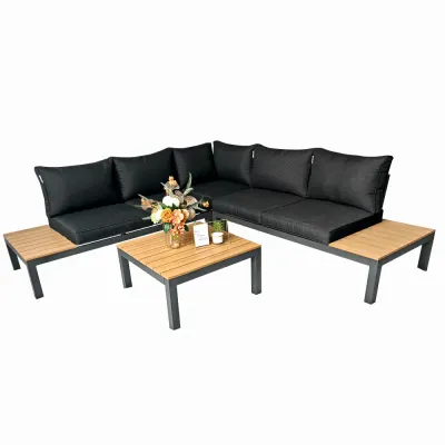 Set mobilier terasa/gradina premium din aluminiu si polywood KLUGMEISTER KJF4313, 4 piese (perne incluse), culoare gri