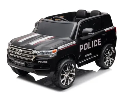 Masinuta electrica pentru copii Toyota Landcruiser Police Black cu roti EVA, scaun din piele, deschidere usi, scaun piele si telecomanda