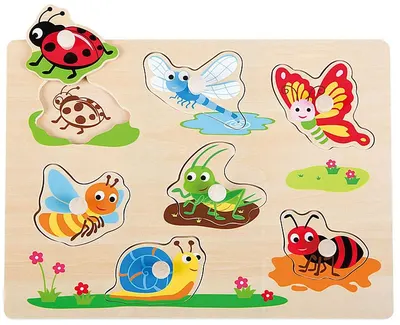 Puzzle din lemn cu manere Lelin - Insecte