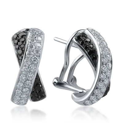 Cercei din aur alb cu diamante transparente de 0.78ct si diamante negre de 0.41ct