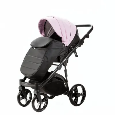 Carucior pentru copii 2 in 1, Adamex Lanti SD101, pliabil, landou cu salteluta, copertina reglabila, roti frontale pivotante 360, cu dubla suspensie si husa de ploaie inclusa, Full EcoLeather, Pink Black