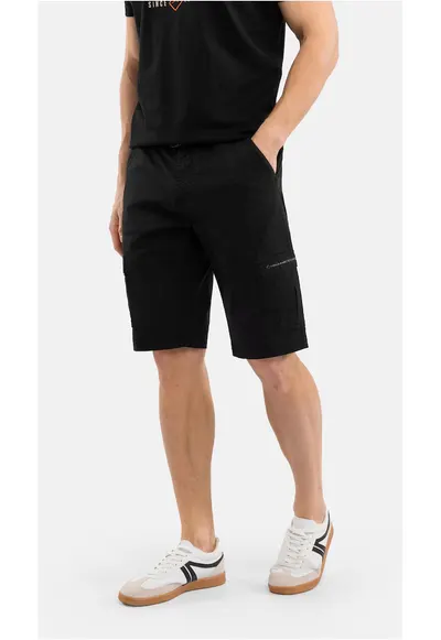 Pantaloni scurti cargo - cu cordon - buzunare - Comfort Fit - P-Thor - negru - Negru