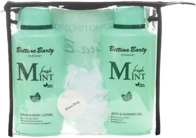 Bettina Barty Fresh Mint Set- Loțiune și Gel de duș , 2 х 500 ml + Trusă de toaletă și burete