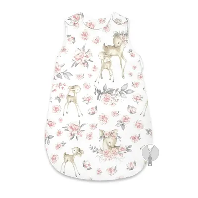 Sac de dormit, MimiNu, Pentru bebelusi, De iarna, Din bumbac certificat Oeko Tex Standard 100, Cu fermoar lateral, Cu capse pe umar, 70 cm, 0 - 6 luni, 2.5 Tog, Sweet Deer Pink