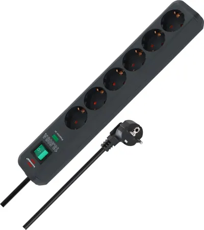 Prelungitor Brennenstuhl - Eco-Line Power Strip, 6 prize , 1.5 m, negru