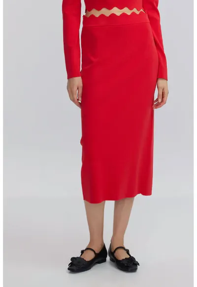 Fusta midi cu slit pe partea din spate - Rosu vermillion