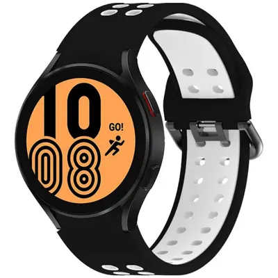 Curea Sport Perforata pentru Samsung Galaxy Watch 4 / 4 Classic / 5 / 5 Pro / 6 / 6 Classic, Silicon, Negru-Alb Engros