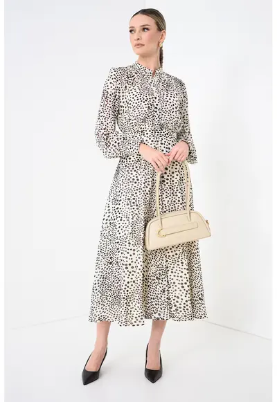 Rochie evazata cu buline - Crem