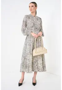 Rochie evazata cu buline - Crem
