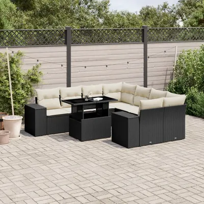 Gossi set mobilier de gradina cu perne, 9 piese, negru, poliratan