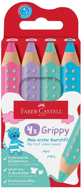 Set de creioane colorate Faber-Castell - Grippy, 4 culori pastel