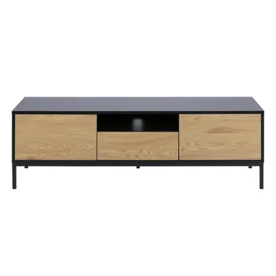 Comodă TV neagră/în culoare naturală cu aspect de lemn de stejar 140x45 cm Seaford – Actona