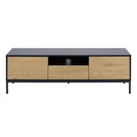Comodă TV neagră/în culoare naturală cu aspect de lemn de stejar 140x45 cm Seaford – Actona