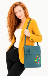Geanta handmade din piele naturala,cu lalele, unicat