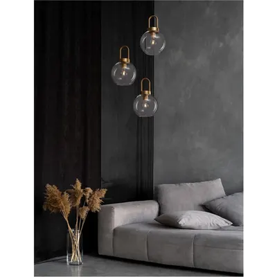 Lampa suspendata IRVINE Sticla clara & Negru Cord & Alama aurie Metal LED E27 3x12 Wat 230 Volt IP20 Fara bec