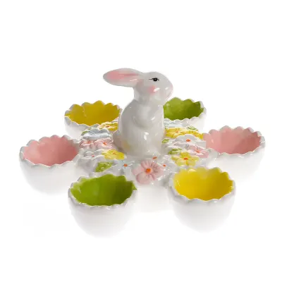 Suport ceramic 6 oua cu iepuras 21 cm