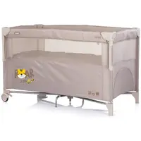 Patut pliabil Chipolino Relax Tiger Latte cu laterala culisanta, 2 nivele, intrare laterala, geanta pentru transport, greutate admisa 15 kg