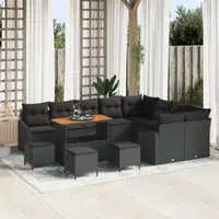 Set canapea gradina Gossi 13 piese cu perna negru ratan pe acacia, canapea gradina Gossi 2 locuri cu depozitare & perne negru ratan pe, set de dining gradina Gossi 4 piese cu perne negru ratan pe acacia