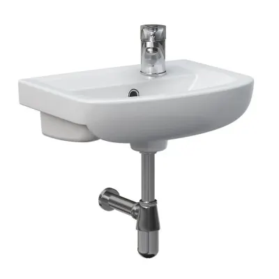 Set lavoar baie suspendat 40 cm Cersanit, baterie cu ventil montare dreapta Ferro